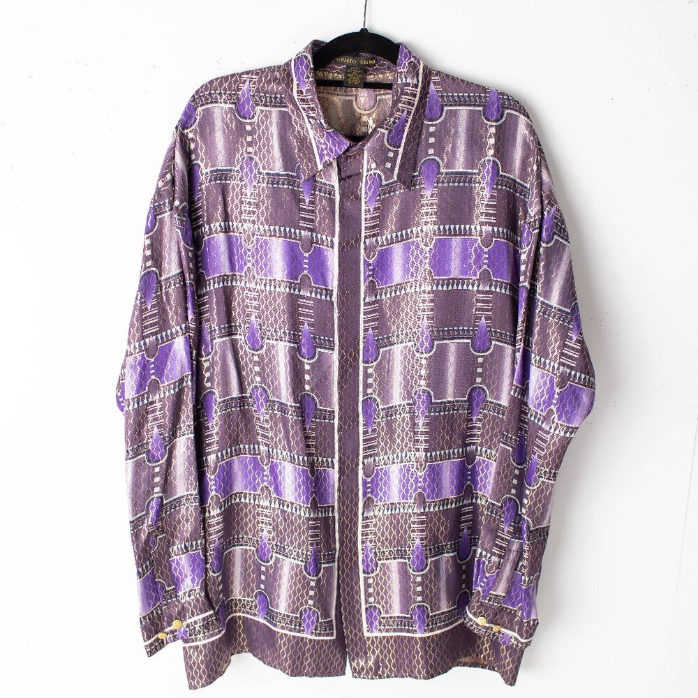 Alberto‎ Celini Men's 2XL Silk Metallic Purple Long Sleeve Dress Shirt